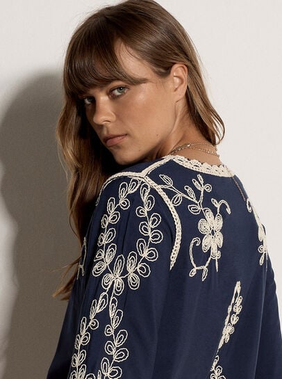 Embroidered Bell Sleeve Top