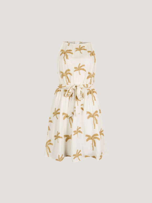 Embroidered Palms Minii Dress, Cream, large