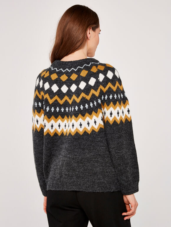 Fairisle Jumper, Grey, large