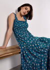 Orchid Print Smocked Midi Dress, Blue, large