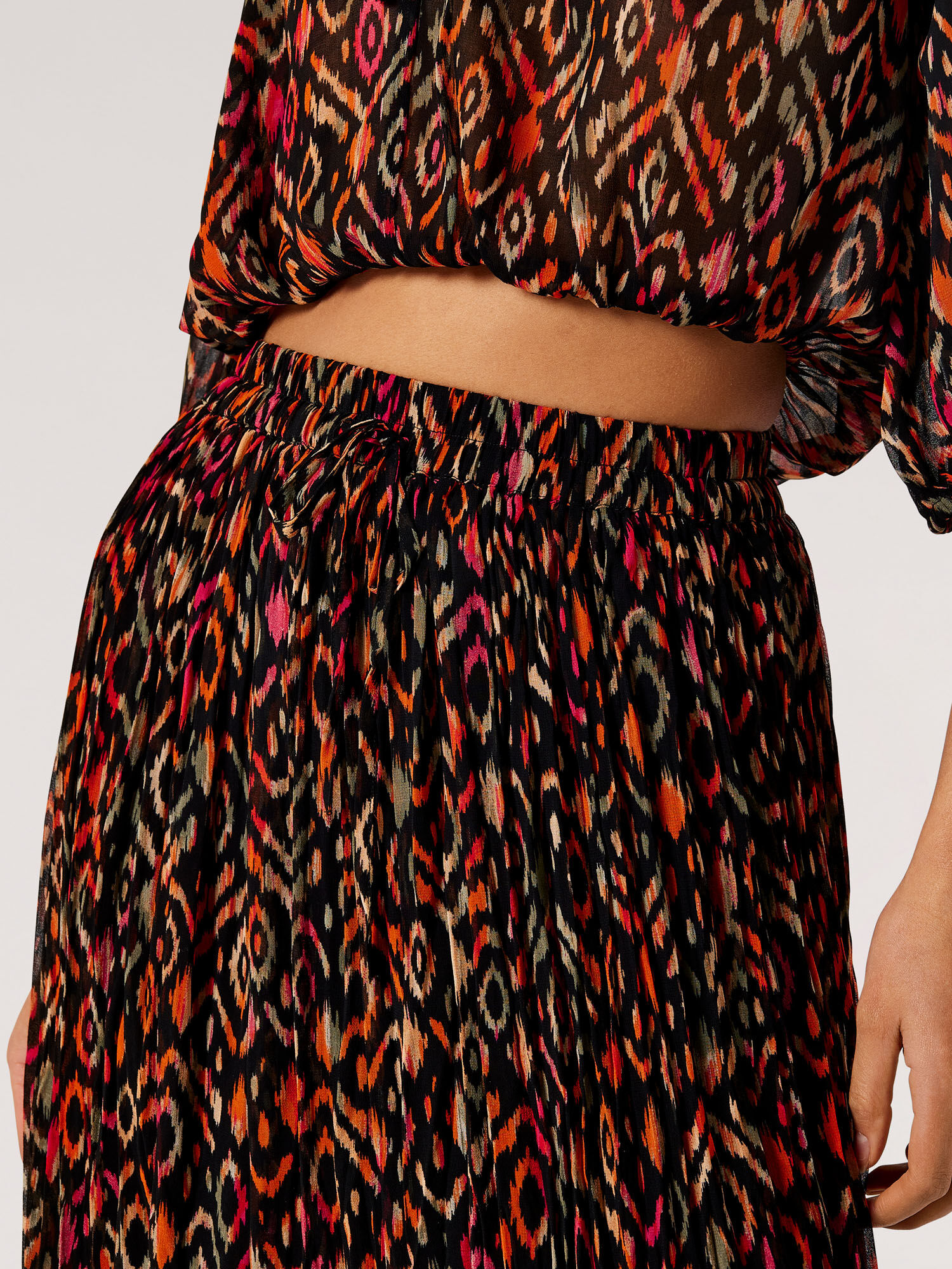 Pleated Chiffon Ikat Maxi Skirt