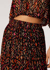 Pleated Chiffon Ikat Maxi Skirt, Orange, large