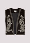 Embroidered Suedette Waistcoat, Black, large