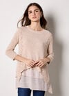 Shimmer Mesh Layered Tunic Top, Stone, large