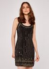 Sequin Lines Dress, Black, large