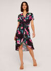Tropical Wrap Dress, Black, large