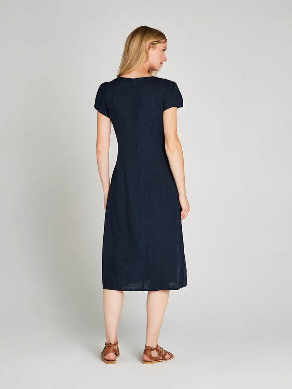 Button Down Cap Sleeve Midi Dress, Navy, large