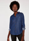 Denim Plaid Mix Shirt, Navy, large