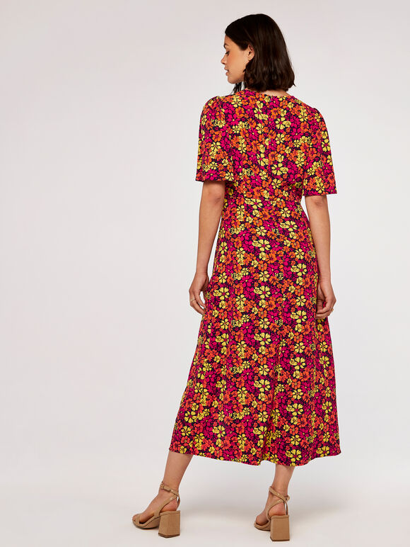 Floral Midi Dress, Orange, large