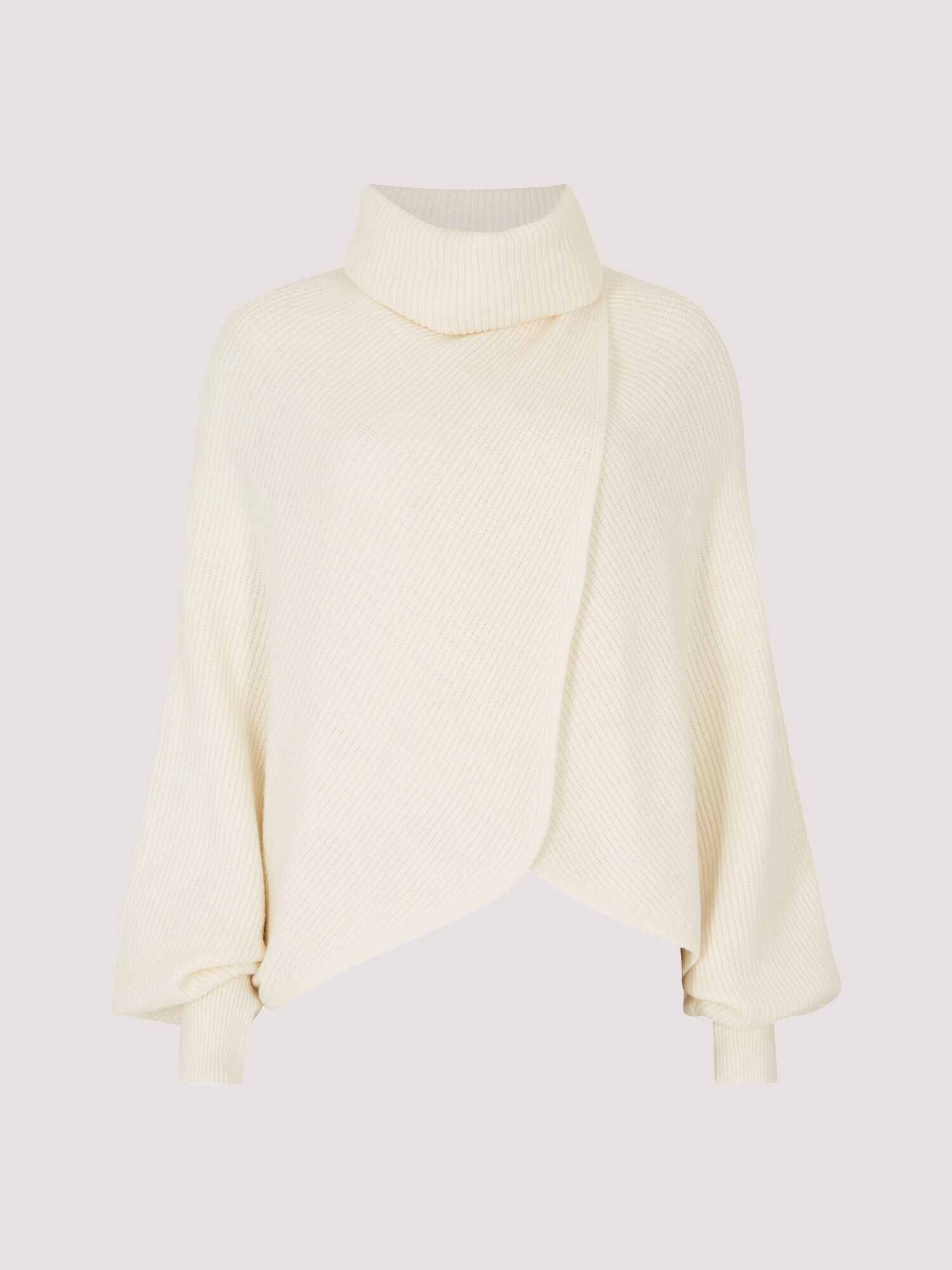 Cowl Neck Ribbed Wrap Jumper Apricot Clothing