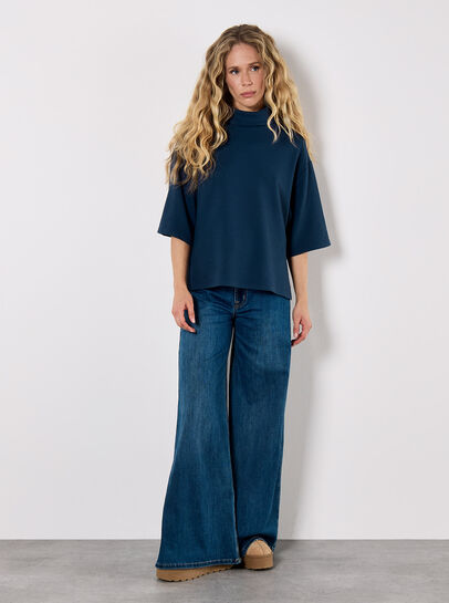 Waffle Knit Mock Neck T-Shirt