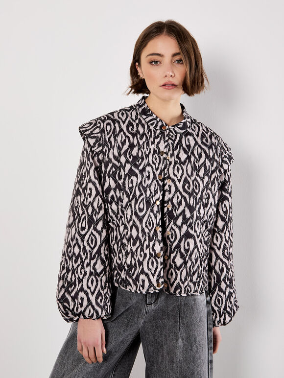 Textured Ikat Quilted Jacket, Black, large