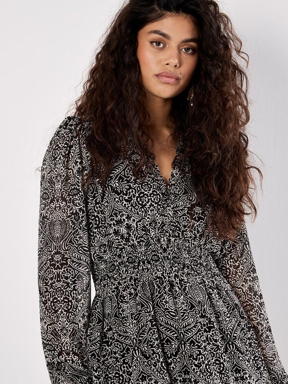 Paisley Mini Dress, Black, large