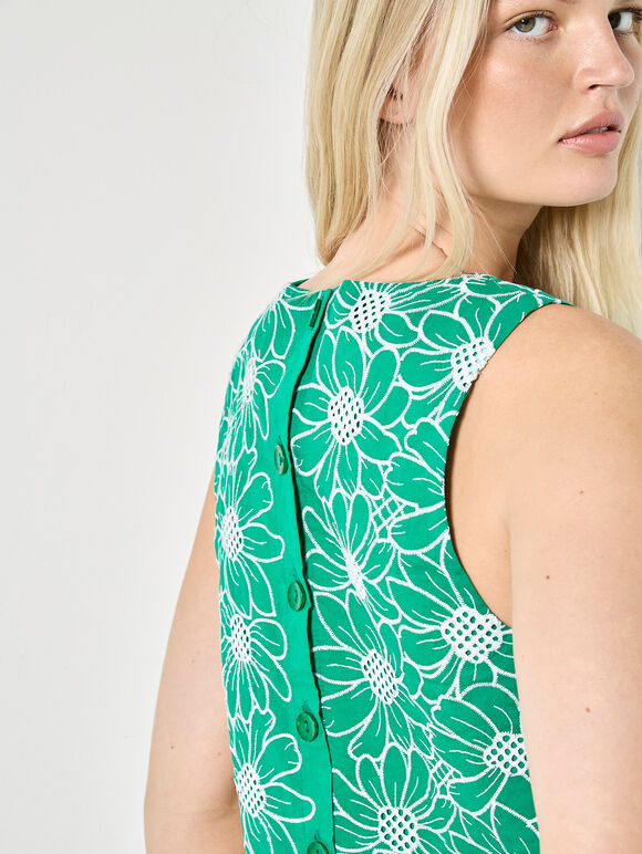 Floral Lace Embroidered Shell Top, Green, large