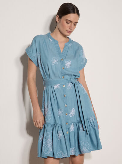 Crochet Detail Denim Shift Mini Dress