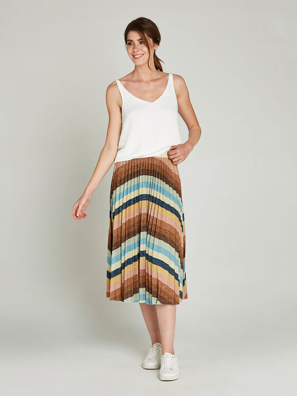 Orange Metallic Midi Skirt, Rust, large