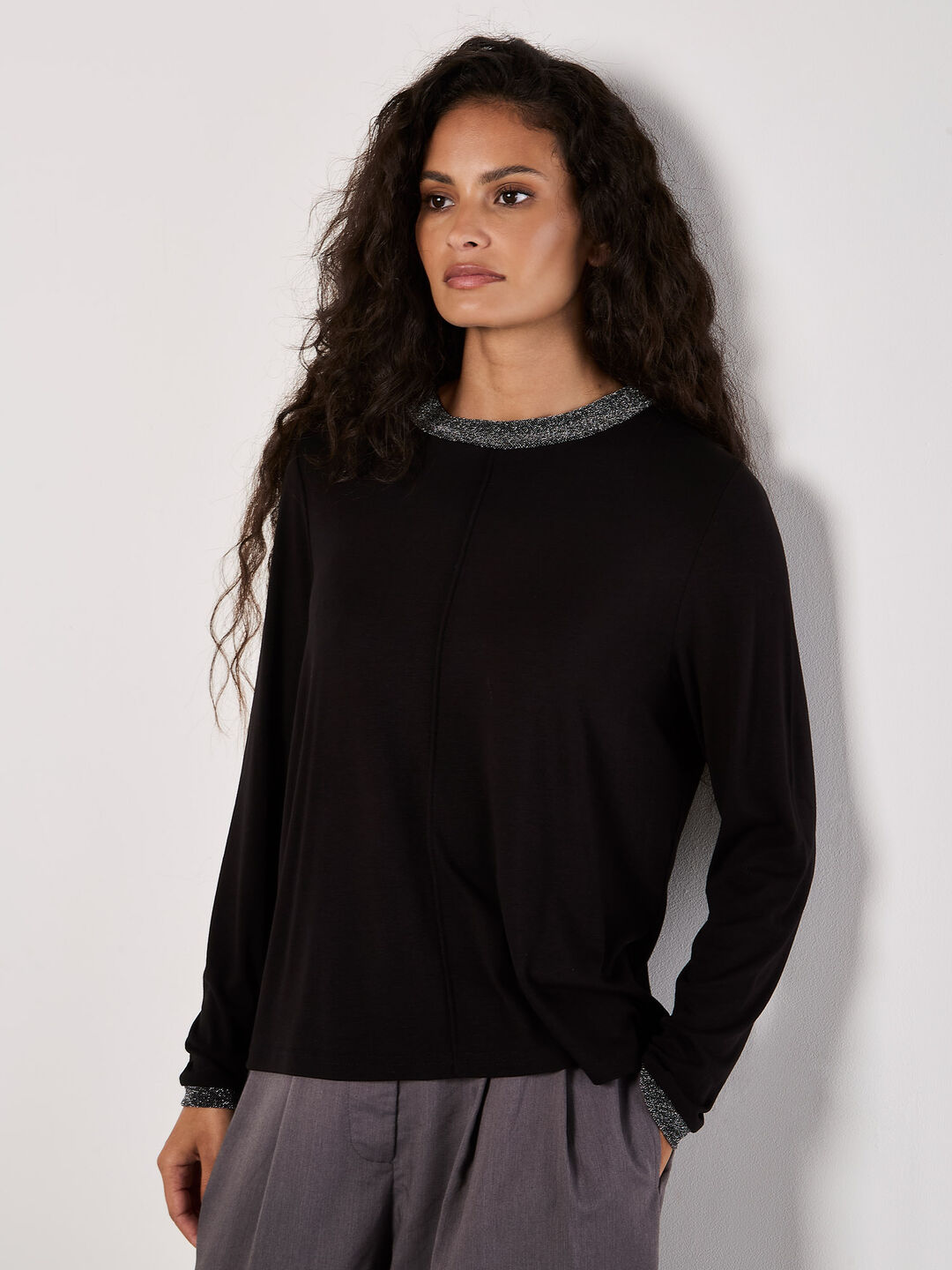 Image of Sparkle Trim Jersey Knit Top