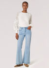 Contrast Chiffon Sleeves Jumper, Cream, large