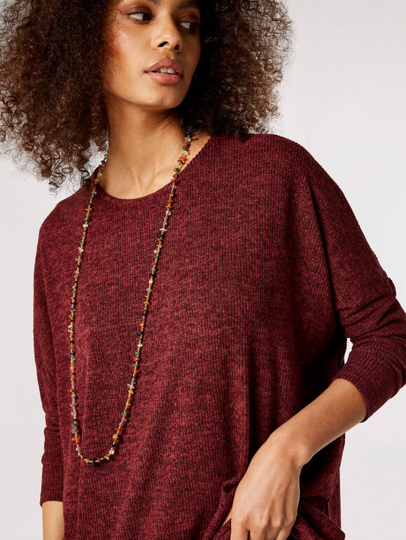 Ribbed Side Split Top, Burgundy, large
