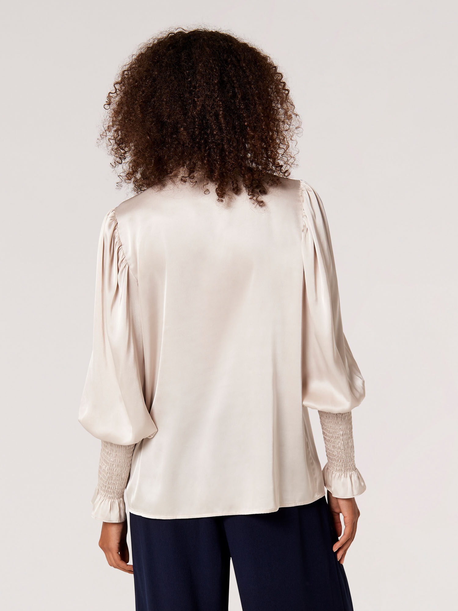 Balloon Sleeve Satin Blouse Apricot Clothing