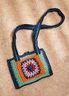 Cross Body Crochet Square Bag, Blue, large