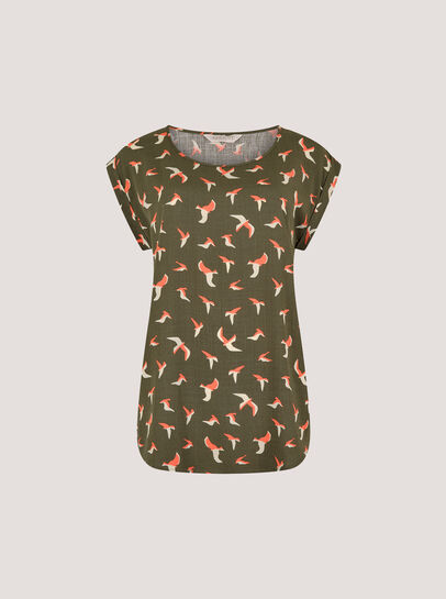 Bird Print Graphic Woven T-Shirt