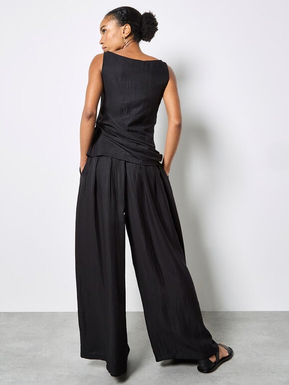 Textured Twill Wide-Leg Trousers, Black, large