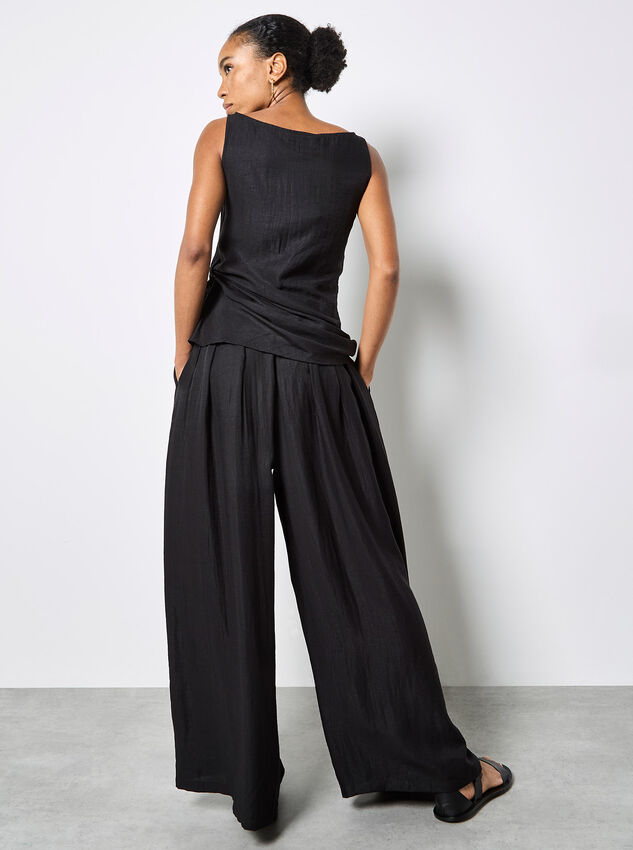 Textured Twill Wide-Leg Trousers, Black, large