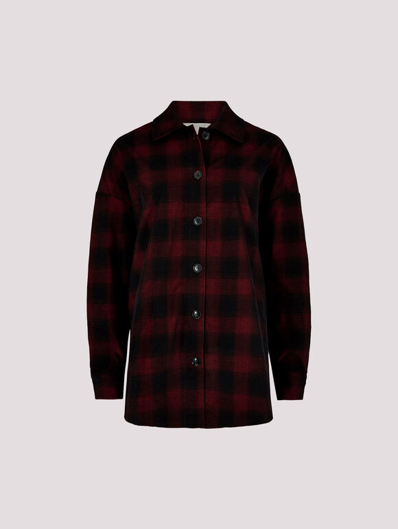 Oversized Check Corduroy Shirt, Red, large