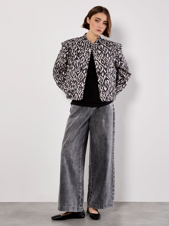 Textured Ikat Quilted Jacket, Black, large