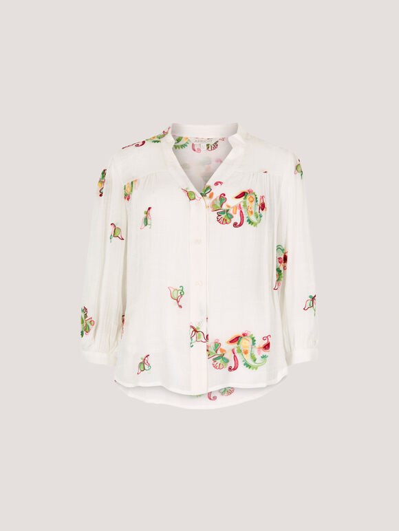 Floral Paisley Embroidered Blouse, White, large