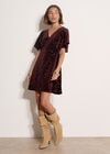 Silver Foil Star Velvet Mini Dress, Burgundy, large