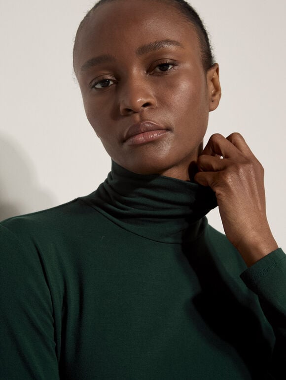 Super-Soft Turtleneck Jersey Top, Green, large
