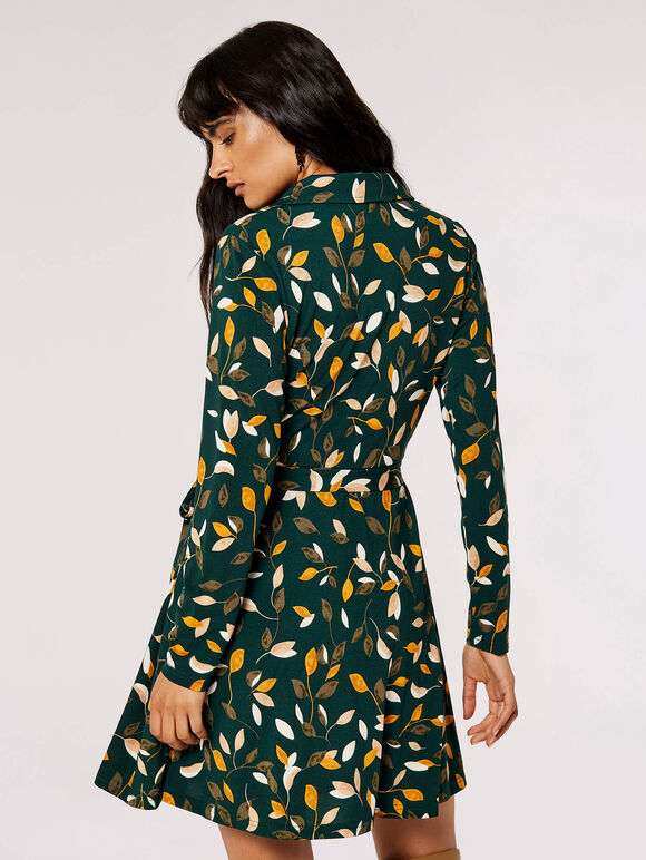 Silhouette Leaf Wrap Mini Dress, Green, large