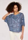 Embroidered Mesh Top, Navy, large