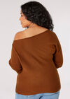 Curve Off Shoulder Ribbed Jumper, Rust, large