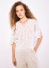 Embroidered Cotton Mesh Top, White, large
