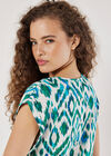 Ikat Button Back Woven T-Shirt, Green, large