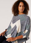Batwing Geometric Jersey Top, Navy, large