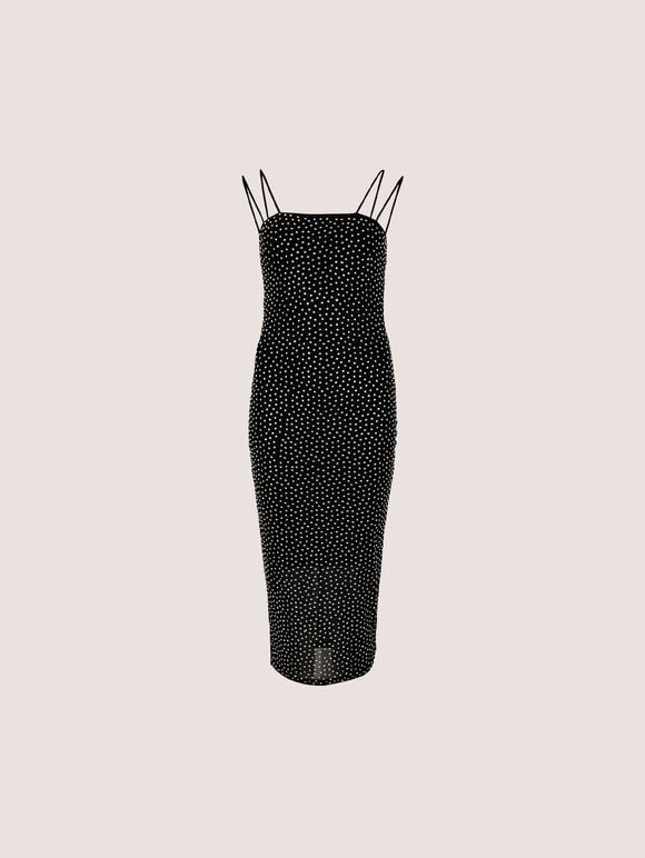 Rhinestone Studded Midi Dress, Black, large