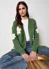 3D Daisy Chunky Knit Cardigan, Green, large