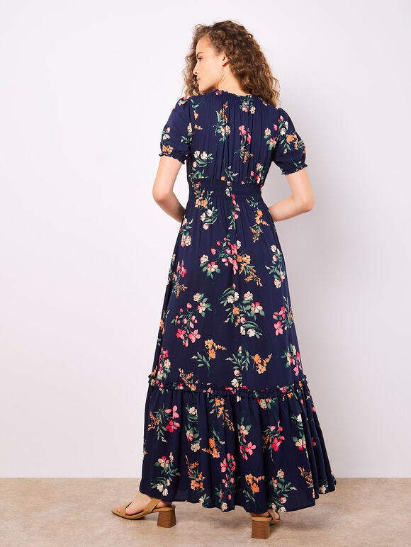 Watercolour Floral Maxi Dress, Navy, large