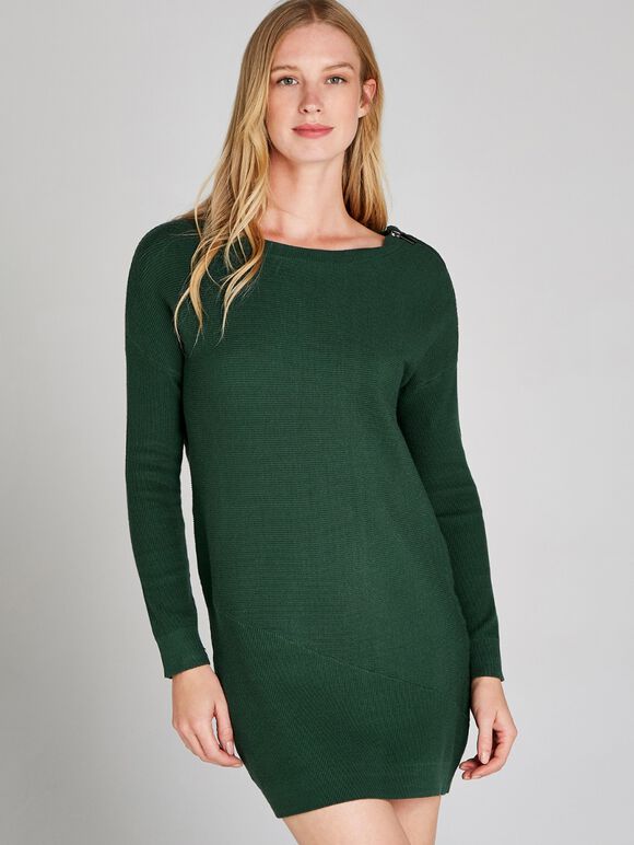Zip Shoulder Colourblock Dress, Green, large