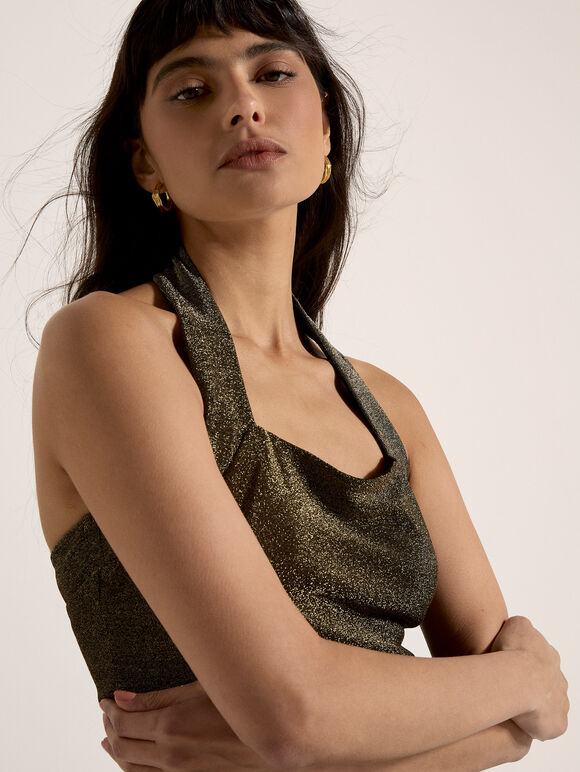 Shimmer Halter Neck Top, Yellow, large