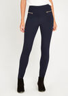 Zip Detail Ponte Trousers, Navy, large