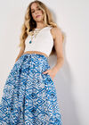 Lightweight Ikat Palazzo Trousers, Blue, large