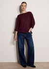 Soft Touch Drawstring Batwing Top, Burgundy, large