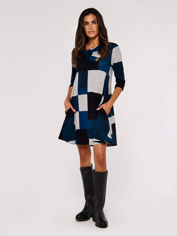 Colour Block Swing Mini Dress, Teal, large