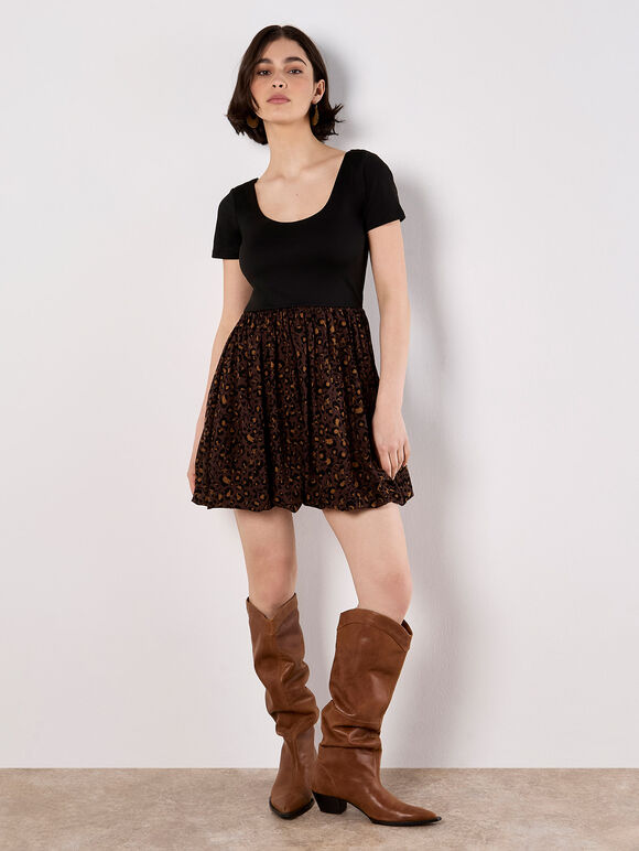 Leopard Print Jersey Mini Dress, Brown, large