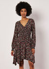 Ditsy Floral Smocked Mini Dress, Black, large